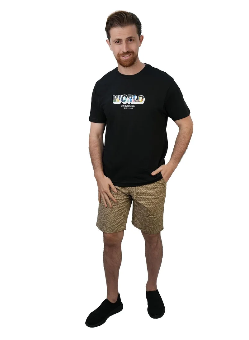 جيوردانو تي شيرت رجالي قطني بقصة ضيقة وياقة دائرية وطبعة جرافيك