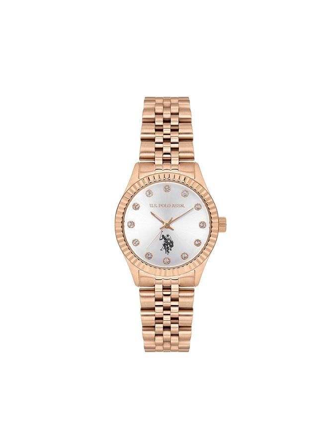 U.S. Polo Assn. Stile Silver Dial Rose Gold Stainless Steel Bracelet Analog Watch for Women 30mm - Image 1