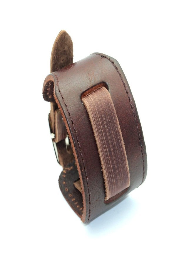 Fusamk Punk Rock Belt Buckle Bracelet Adjustable Wide Leather Cuff Bracelet(Brown) - Image 1