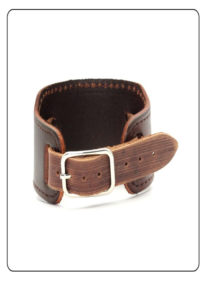 Fusamk Punk Rock Belt Buckle Bracelet Adjustable Wide Leather Cuff Bracelet(Brown) - Image 3