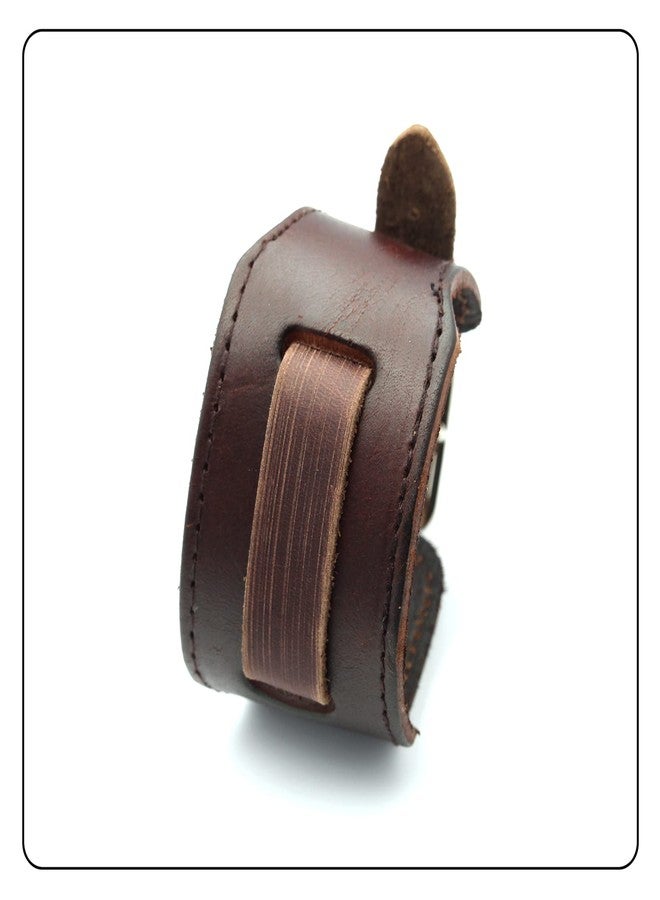 Fusamk Punk Rock Belt Buckle Bracelet Adjustable Wide Leather Cuff Bracelet(Brown) - Image 5