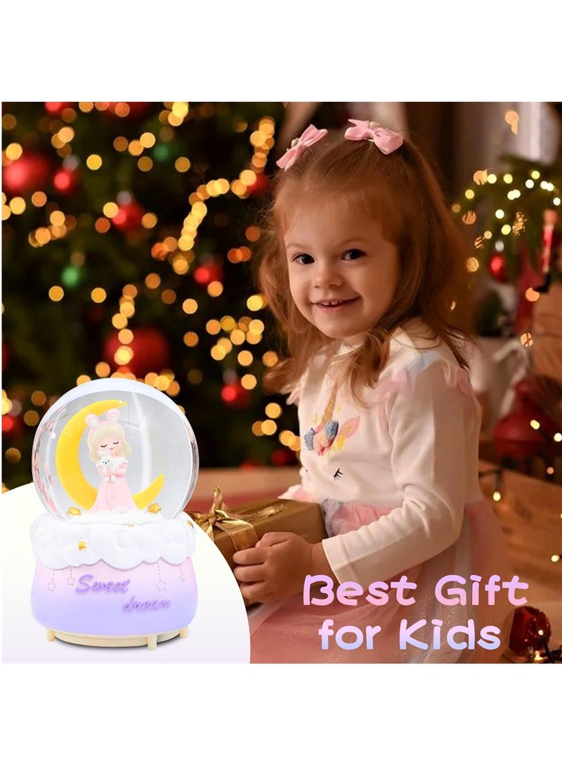 كُرات ثلجية، كرة كريستالية مع موسيقى، أضواء LED، كرة ثلجية لأميرة لطيفة، انزلاق ثلجي يدوي، هدايا للفتيات، هدية عيد ميلاد أو رأس السنة للفتيات من عمر 3-12 (وردي)