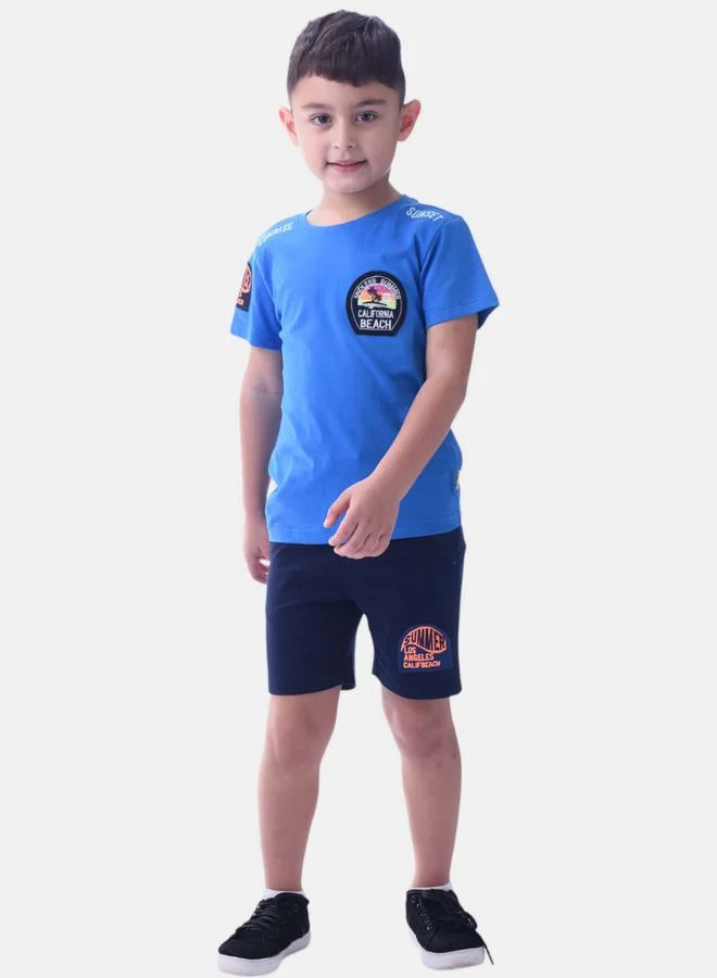 فكتور اند جين Embroidered Badge Short Sleeve T-Shirt & Shorts Set by Styli