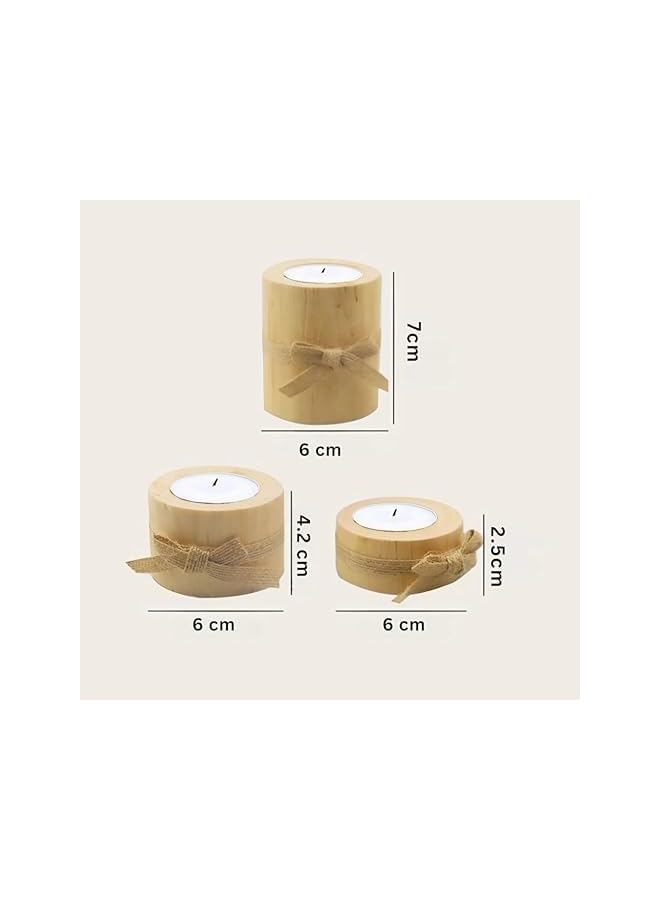 The Bros 3 Piece Rustic Wooden Tea Light Cylindrical Candlestick Holders with Bowknot & Succulent Pot – Decorative Table Centerpieces for Wedding, Party, Birthday, Holiday & Home Decoration - Image 2