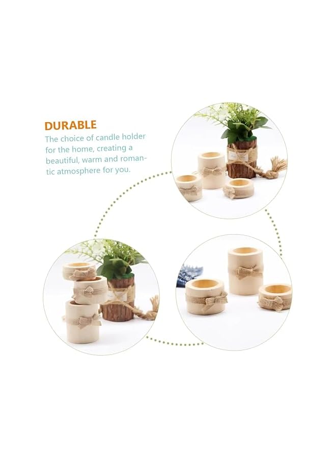 The Bros 3 Piece Rustic Wooden Tea Light Cylindrical Candlestick Holders with Bowknot & Succulent Pot – Decorative Table Centerpieces for Wedding, Party, Birthday, Holiday & Home Decoration - Image 3