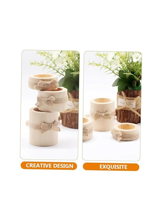 The Bros 3 Piece Rustic Wooden Tea Light Cylindrical Candlestick Holders with Bowknot & Succulent Pot – Decorative Table Centerpieces for Wedding, Party, Birthday, Holiday & Home Decoration - Image 4
