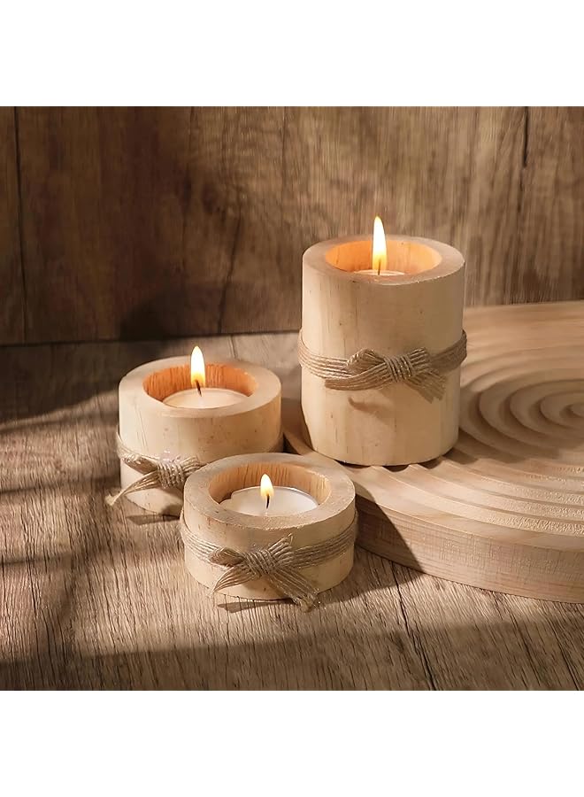 The Bros 3 Piece Rustic Wooden Tea Light Cylindrical Candlestick Holders with Bowknot & Succulent Pot – Decorative Table Centerpieces for Wedding, Party, Birthday, Holiday & Home Decoration - Image 1