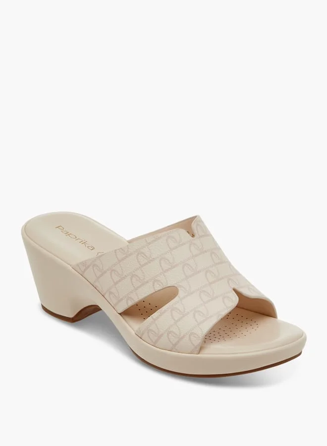 بابريكا Women's Monogram Printed Slip-On Block Heel Sandals
