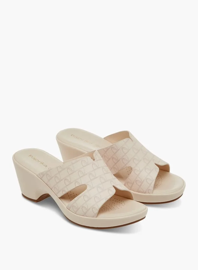 بابريكا Women's Monogram Printed Slip-On Block Heel Sandals