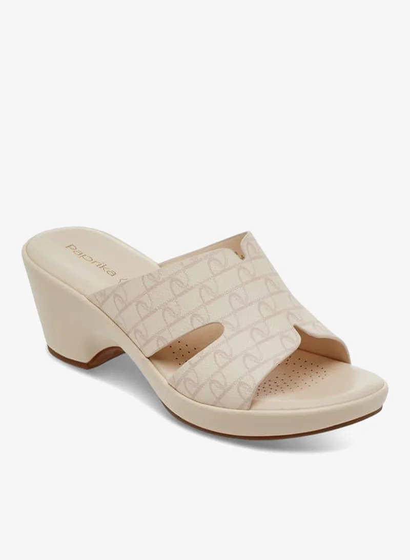 بابريكا صنادل نسائية بكعب بلوك بنقشة المونوغرام سهلة الارتداء