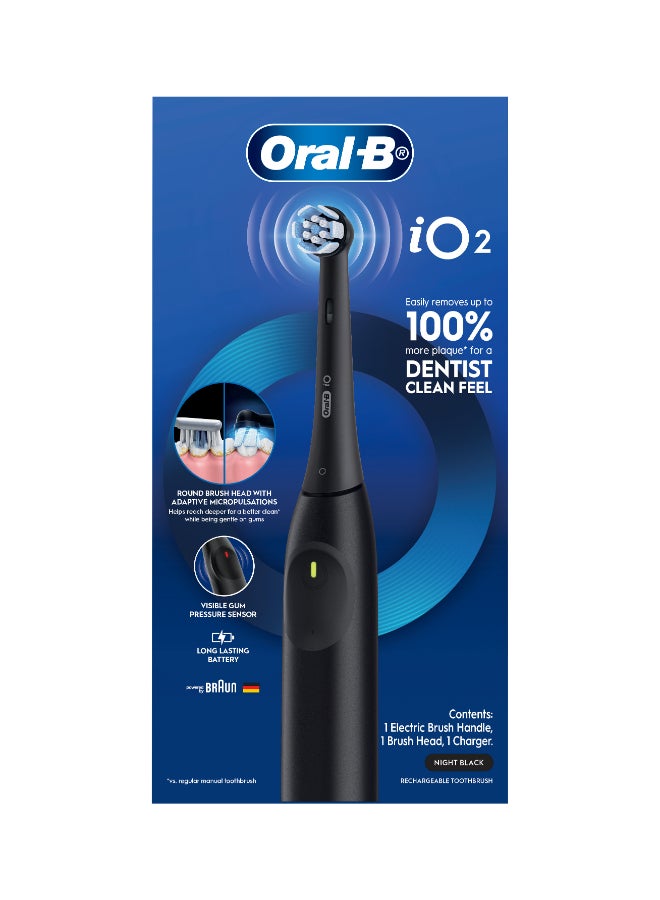 Oral-B iO Series 2 Rechargeable Electric Toothbrush Set, Night Black, Removes up to 100% More Plaque, with Personalized Brushing Modes, Visible Gum Pressure Sensor, 1 Set - Image 1