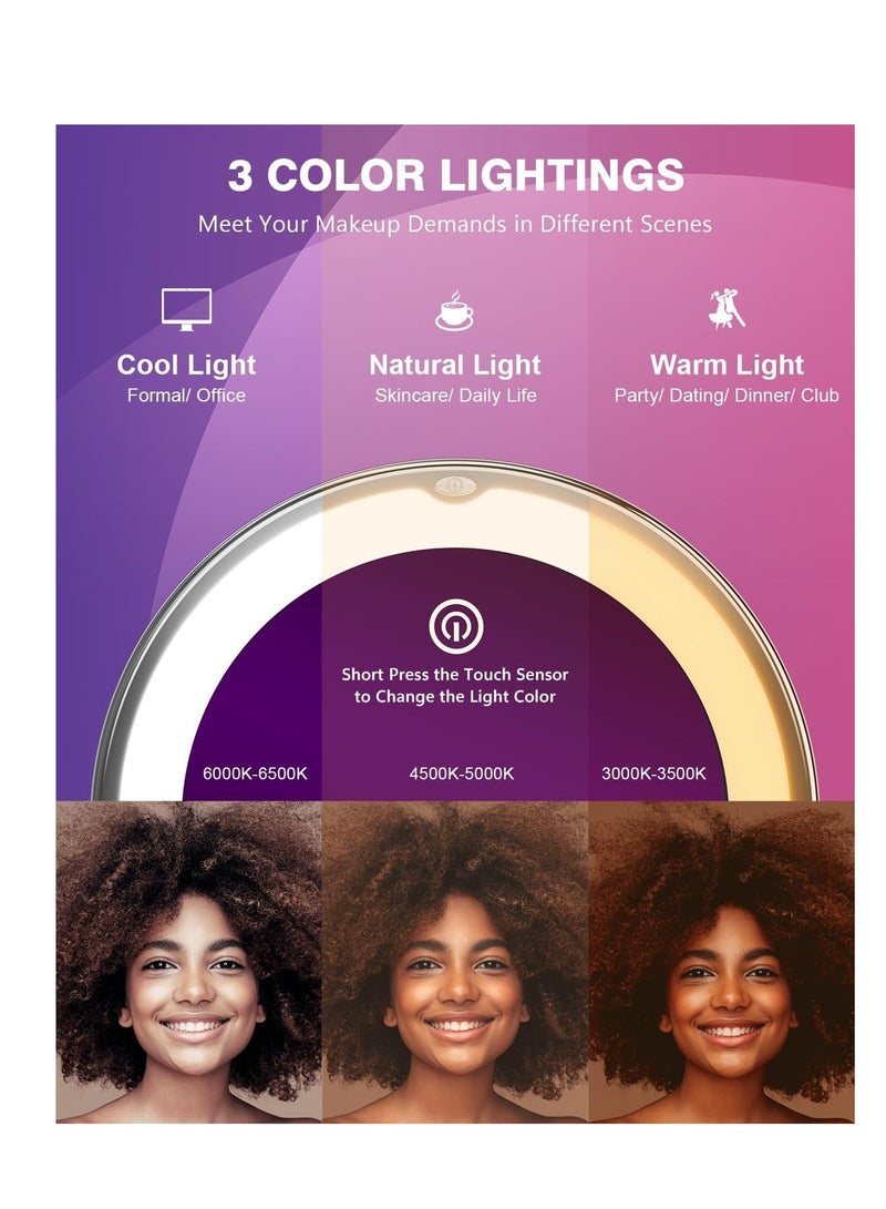 Auxmir Upgraded 10X Magnifying Lighted Makeup Mirror with 3 Color Lights, Touch Control, Dimmable Lighted Vanity Mirror with Power Suction Cup, 360° Swivel, Portable Bathroom Mirror for Home Travel  - Image 5