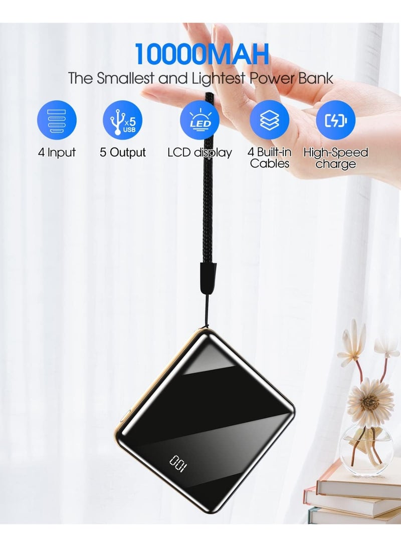 ESSAGER 10000mah Ultra-Thin Portable Power Bank with Built-In 4 Charging Cables, Lcd Power Display, 5 Output Ports, Compatible with iPhone/Android/iPad. - Image 2
