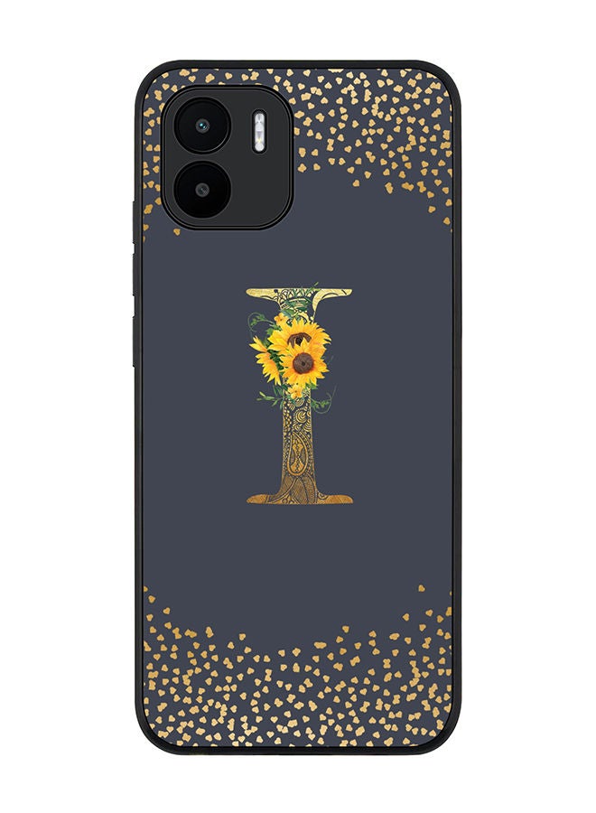 Stylizedd Rugged Black edge case for Xiaomi Redmi A2 / Xiaomi Redmi A1 Slim fit Soft Case Flexible Rubber Edges Anti Drop TPU Gel Thin Cover - Custom Monogram Initial Letter Floral Pattern Alphabet - I (Grey) - Image 1