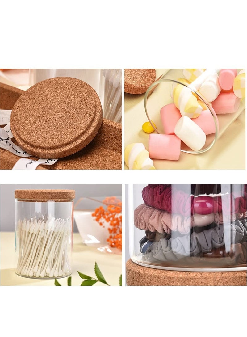 4 Pcs Glass Canister Bathroom Storage Organizer Apothecary Glass Jars Spice Jars with Lids for Cotton Swabs Pads Salts Sponges Hair Accessories Counter Sugar Cookie Herb Spice Glass and Tray - Image 5
