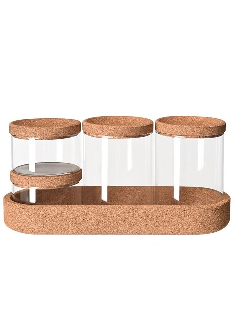 4 Pcs Glass Canister Bathroom Storage Organizer Apothecary Glass Jars Spice Jars with Lids for Cotton Swabs Pads Salts Sponges Hair Accessories Counter Sugar Cookie Herb Spice Glass and Tray - Image 1