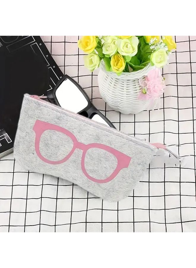2pcs Black And Pink Soft Felt Zipper Eyeglass Case Travel Cosmetic Organizer - Image 2