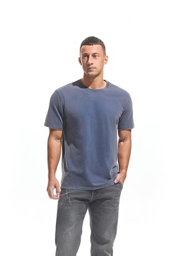 VEIISAR Men's Heavy Weight Crew Neck 100% Cotton T-Shirt - 250g/m² Thick Distressed Washed T-Shirts for Men （T2CS Royal Blue L） - Image 4