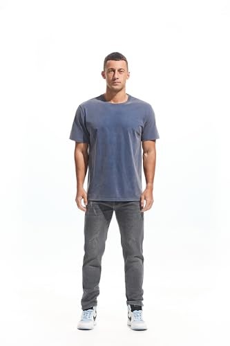 VEIISAR Men's Heavy Weight Crew Neck 100% Cotton T-Shirt - 250g/m² Thick Distressed Washed T-Shirts for Men （T2CS Royal Blue L） - Image 3