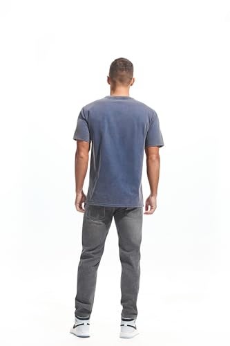 VEIISAR Men's Heavy Weight Crew Neck 100% Cotton T-Shirt - 250g/m² Thick Distressed Washed T-Shirts for Men （T2CS Royal Blue L） - Image 2