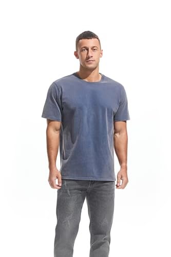 VEIISAR Men's Heavy Weight Crew Neck 100% Cotton T-Shirt - 250g/m² Thick Distressed Washed T-Shirts for Men （T2CS Royal Blue L） - Image 5