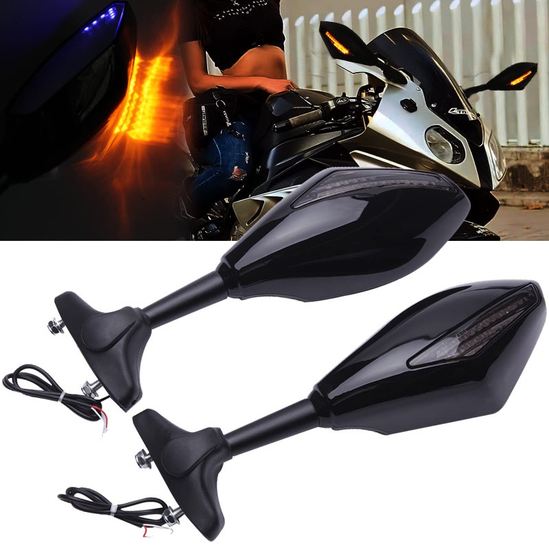 Motorcycle Side Mirrors with LED Turn Signals Compatible With GSXR 600 750 1000 SV600 SV650