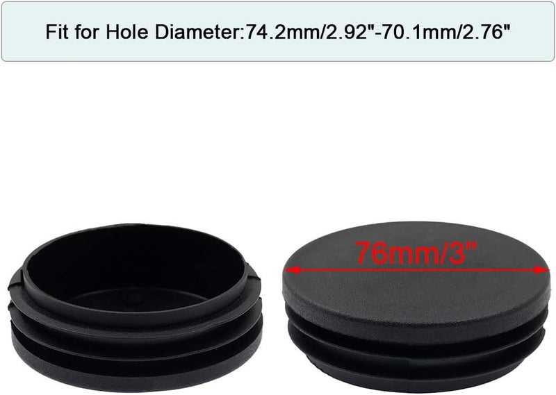 Suiwotin 4PCS 76mm (3 Inch) Round Plastic Plug, Round Black Plastic End Cap, Pipe Tubing End Cap, Furniture Finishing Plug Fits for 2 11/16" to 2 7/8" ID Tubing - Image 3