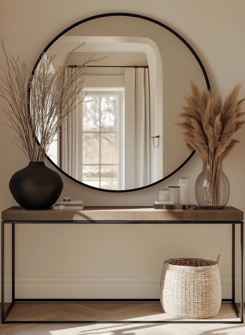 Taimi Extra Large Mirror with Elegant Design 100cm - Black Metal Frame Makeup Mirror - Its exquisite design is suitable for dressing room, living room, bedroom and decoration - Image 3