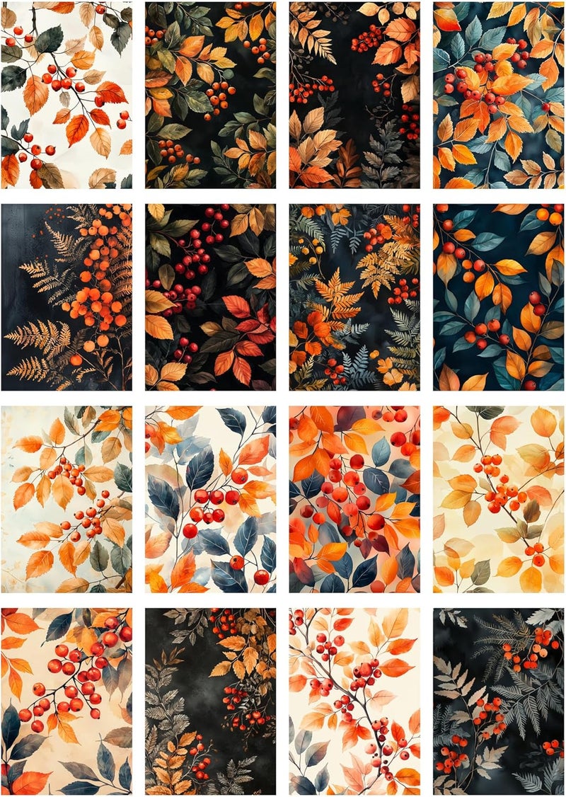 Flonz Decoupage Paper Pack (35 Sheets 6"x8") Autumn Berries: Rich Orange and Red Leaves with Vibrant Berries and Golden-Hued Foliage in Seasonal Nature-Inspired Designs. Vintage - Image 2
