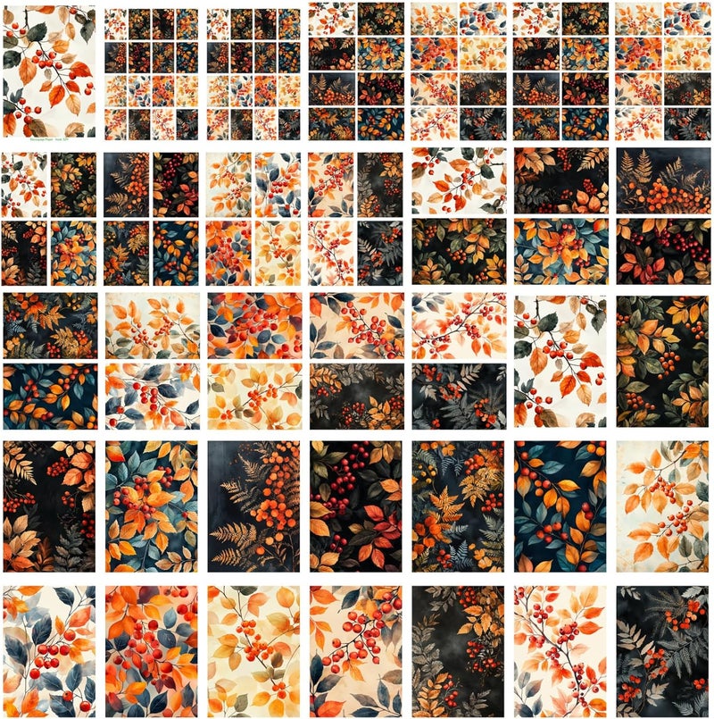 Flonz Decoupage Paper Pack (35 Sheets 6"x8") Autumn Berries: Rich Orange and Red Leaves with Vibrant Berries and Golden-Hued Foliage in Seasonal Nature-Inspired Designs. Vintage - Image 4