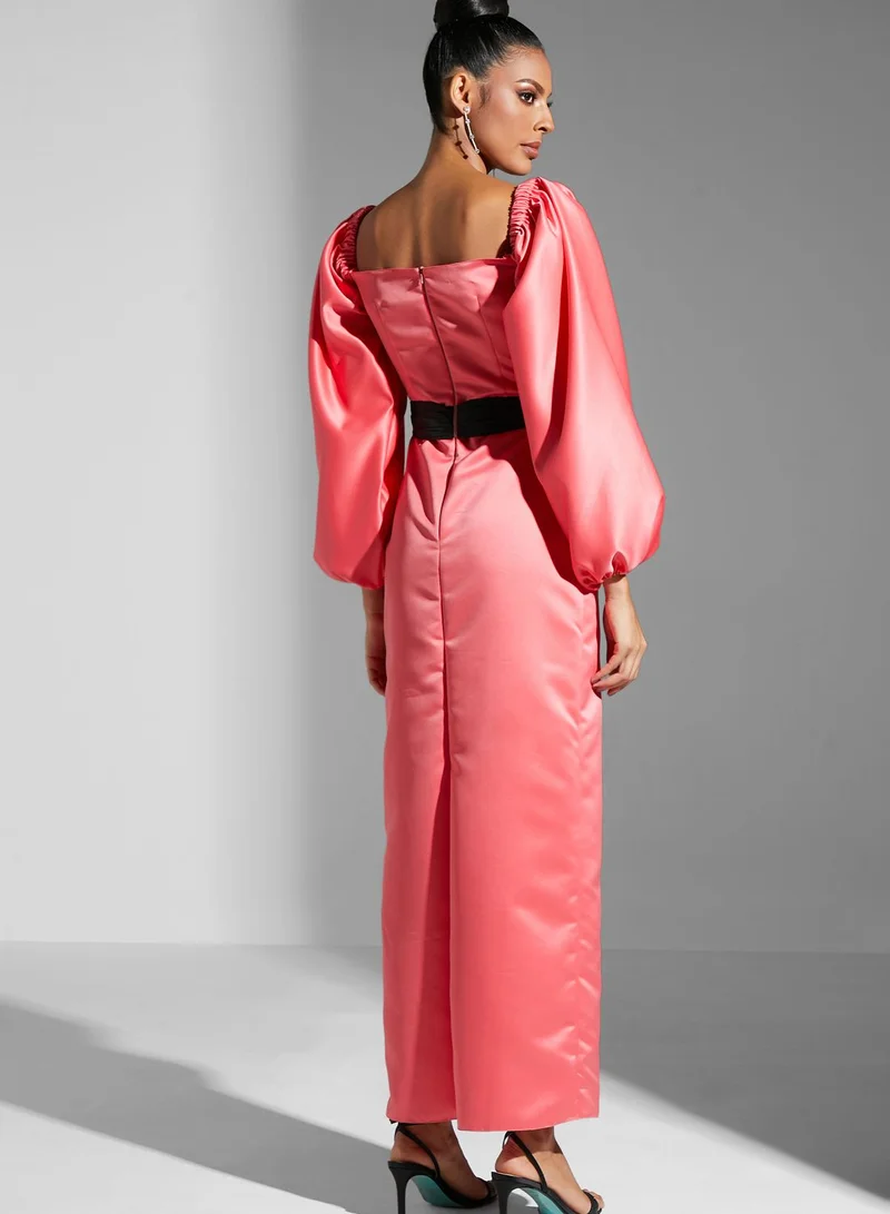 Namshi X Hadia Ghaleb Hadia Ghaleb Puff Sleeve Belted Dress