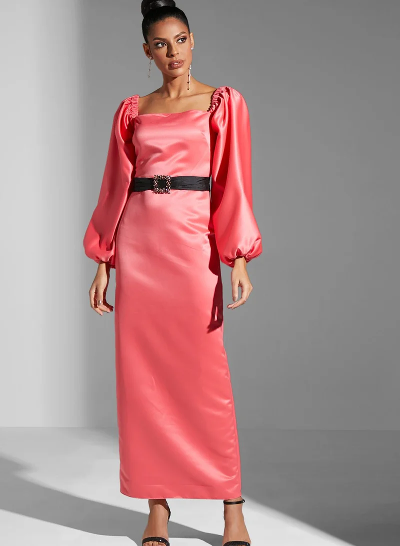 Namshi X Hadia Ghaleb Hadia Ghaleb Puff Sleeve Belted Dress