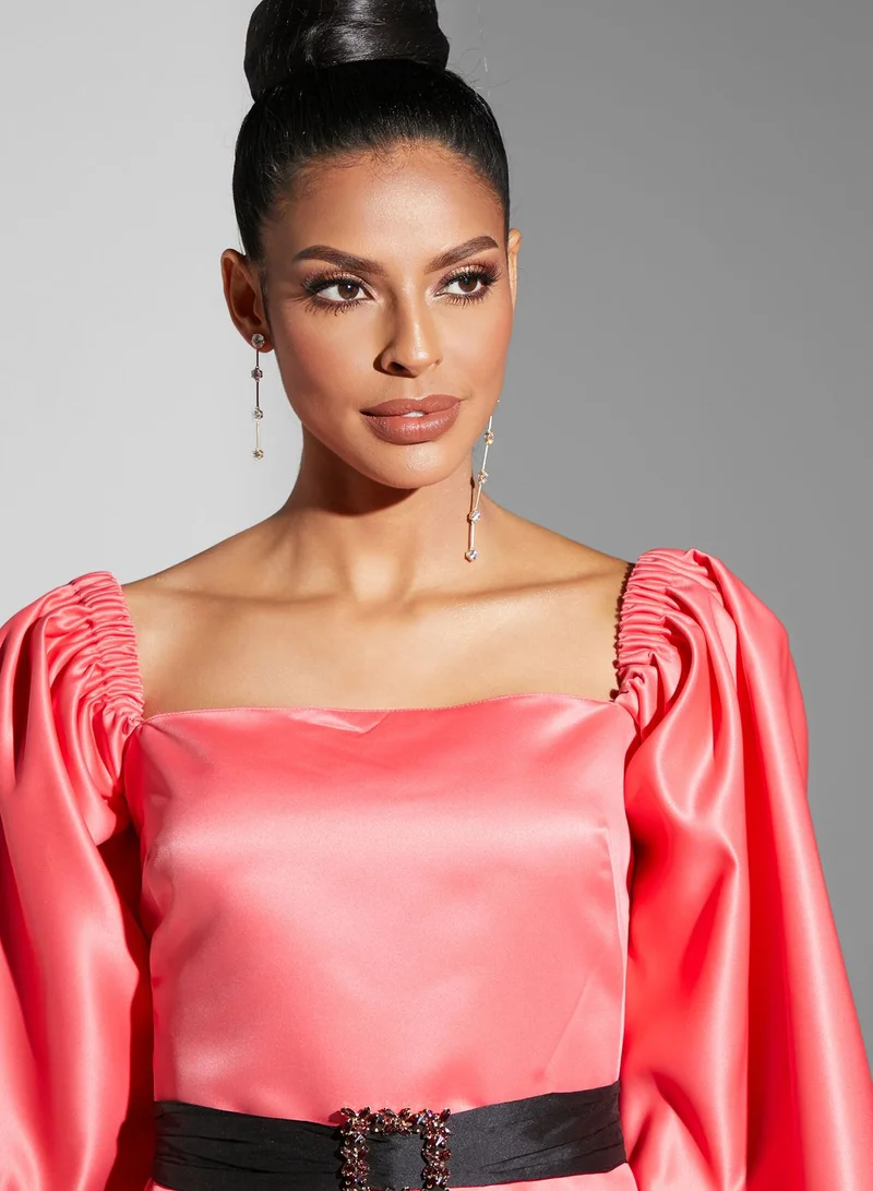 Namshi X Hadia Ghaleb Hadia Ghaleb Puff Sleeve Belted Dress