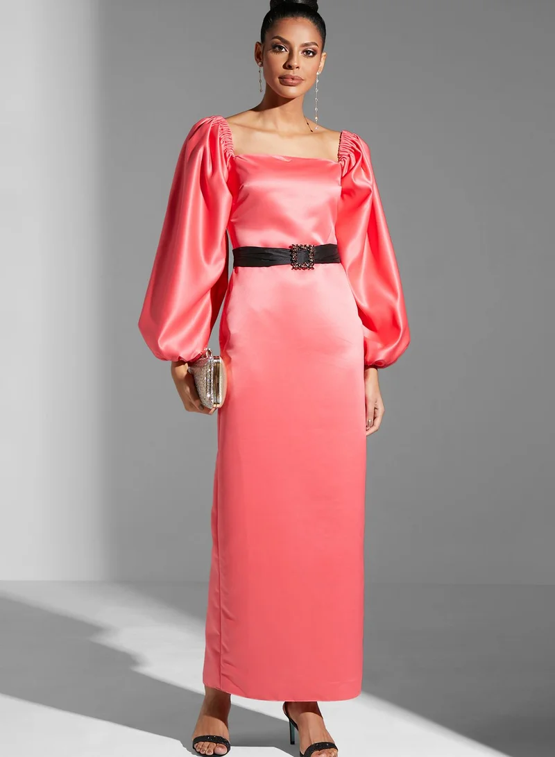 Namshi X Hadia Ghaleb Hadia Ghaleb Puff Sleeve Belted Dress