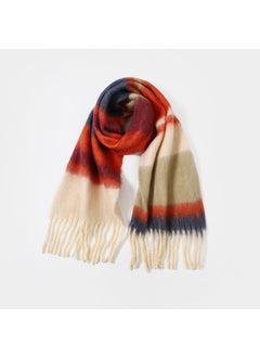 Striped Mohair Scarf Rainbow Tassel Shawl Orange 1
