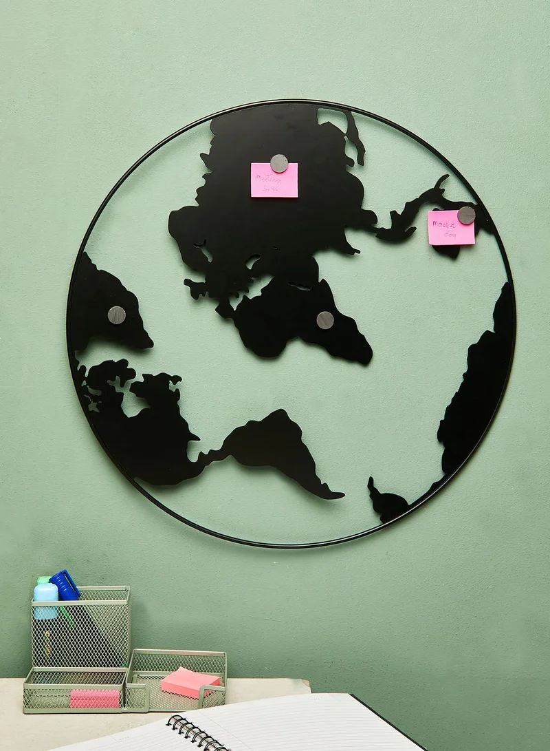 present time Black World Map Memo Board