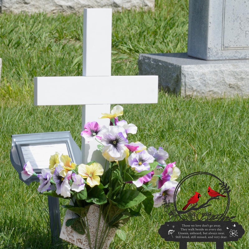 Rngmsi Cardinal Grave Decorations for Cemetery, Metal Memorial Stakes Grave Decorations for Loss of Mother Father Cardinal Decor Plaques Markers for Cemetery Humans Outdoor Yard Garden - Image 5