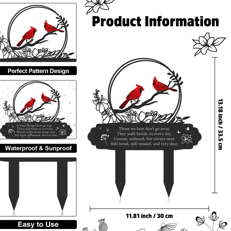 Rngmsi Cardinal Grave Decorations for Cemetery, Metal Memorial Stakes Grave Decorations for Loss of Mother Father Cardinal Decor Plaques Markers for Cemetery Humans Outdoor Yard Garden - Image 2