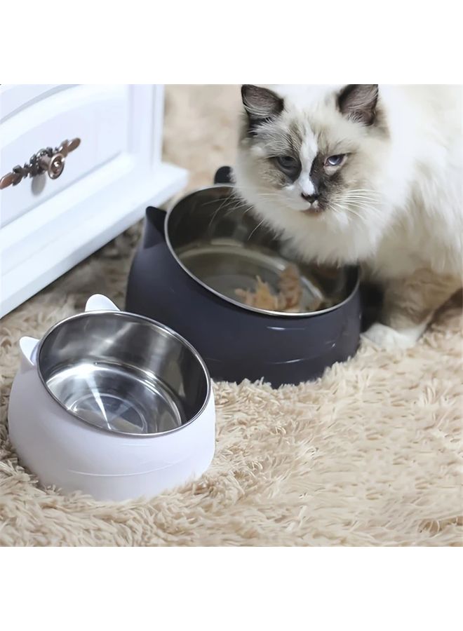 Black 1pc 2 in 1 Elevated Cat Bowl With Ear Holder Ergonomic Neck Design - Image 4