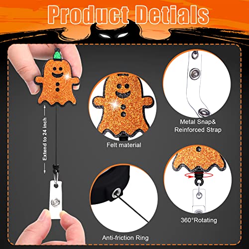 Giegxin 12 Pcs Halloween Badge Reels Retractable ID Holder with Clip Name Badges Ghost Pumpkin Witch Name Badge Holder with Swivel Clip for Nurse Women Doctor Office Gifts (Ghost Style) - Image 4