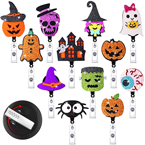 Giegxin 12 Pcs Halloween Badge Reels Retractable ID Holder with Clip Name Badges Ghost Pumpkin Witch Name Badge Holder with Swivel Clip for Nurse Women Doctor Office Gifts (Ghost Style) - Image 1