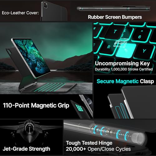 typecase Edge Keyboard Case for iPad Air 13-inch(M3/M2, 2025/2024) & iPad Pro 12.9-inch(6th/5th/4th/3rd Gen), Magic Keyboard with 11-Color Backlight, Multi-Touch Trackpad, Pencil Holder, Black - Image 4