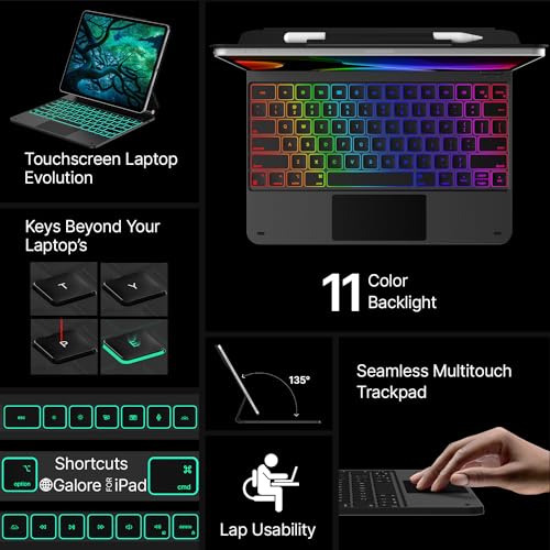 typecase Edge Keyboard Case for iPad Air 13-inch(M3/M2, 2025/2024) & iPad Pro 12.9-inch(6th/5th/4th/3rd Gen), Magic Keyboard with 11-Color Backlight, Multi-Touch Trackpad, Pencil Holder, Black - Image 3