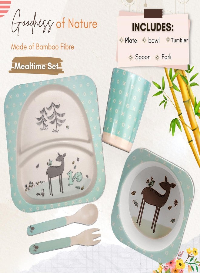 Tony Stark Bamboo Baby Feeding Set - 5-Piece Tableware for Toddlers, Kids & Babies Includes Plate, Bowl, Cup, Spoon, Fork - BPA-Free, Unbreakable Eco-Friendly |Organic & Natural (Deer) - Image 2