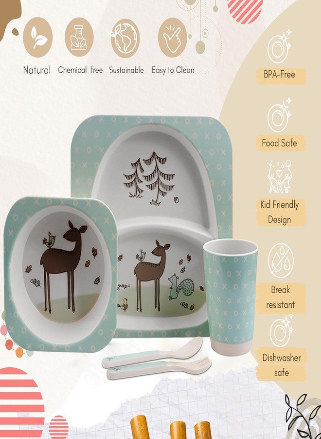 Tony Stark Bamboo Baby Feeding Set - 5-Piece Tableware for Toddlers, Kids & Babies Includes Plate, Bowl, Cup, Spoon, Fork - BPA-Free, Unbreakable Eco-Friendly |Organic & Natural (Deer) - Image 4