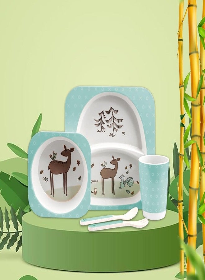 Tony Stark Bamboo Baby Feeding Set - 5-Piece Tableware for Toddlers, Kids & Babies Includes Plate, Bowl, Cup, Spoon, Fork - BPA-Free, Unbreakable Eco-Friendly |Organic & Natural (Deer) - Image 1