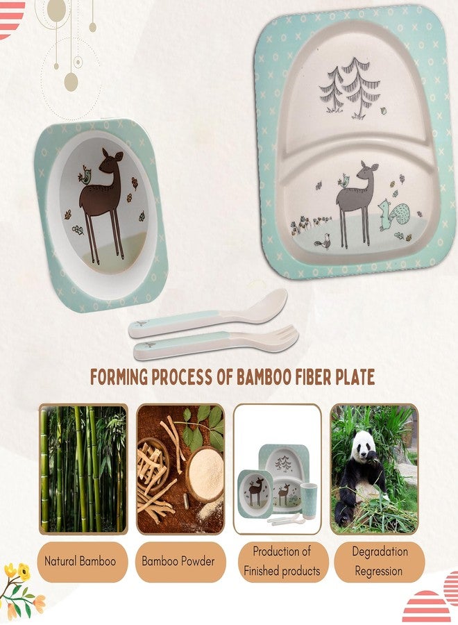 Tony Stark Bamboo Baby Feeding Set - 5-Piece Tableware for Toddlers, Kids & Babies Includes Plate, Bowl, Cup, Spoon, Fork - BPA-Free, Unbreakable Eco-Friendly |Organic & Natural (Deer) - Image 3