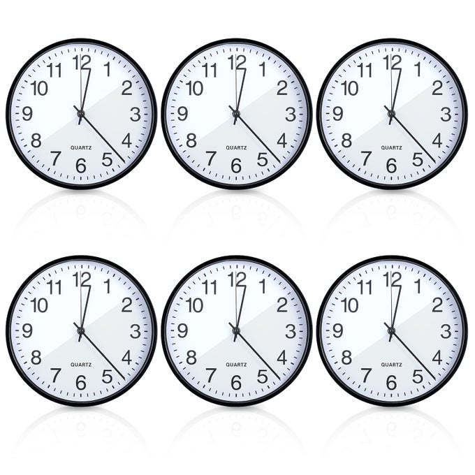 6 PCS 6 PCS SILENT WALL CLOCK BULK 10 INCH NON TICKING MODERN WALL CLOCKS BATTERY OPERATED FOR CLASSROOM HOME OFFICE KITCHEN SCHOOL LIVING ROOM DECOR BLACK