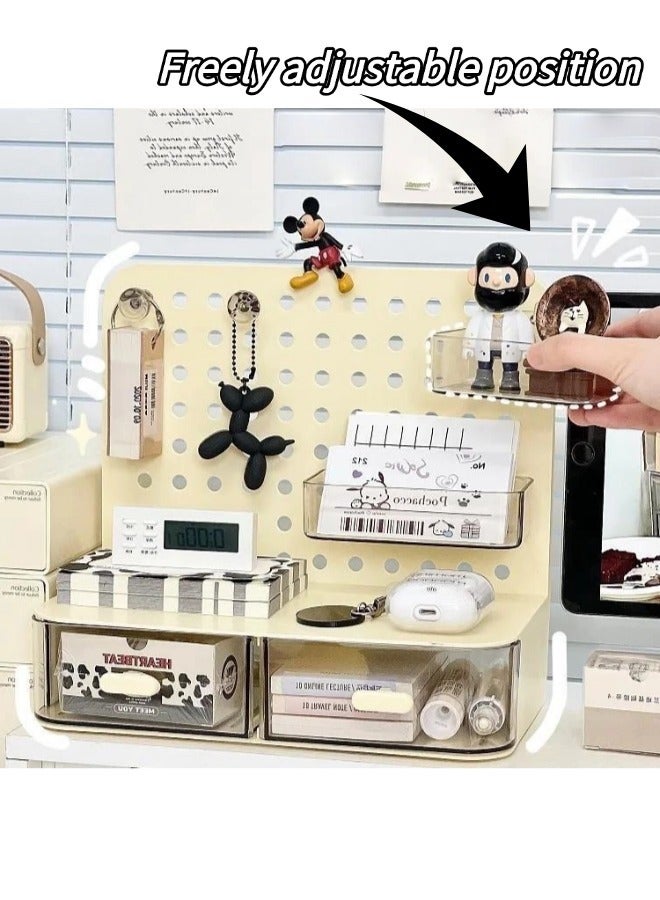 Desk Organizer with Drawer, Type Hole Board, Small Card Stand Display, Office Desktop Storage Box, Business Card/Pen/Pencil/Mobile Phone/Stationery Holder Storage Box, Makeup Organizer for Office School Home (White)  - Image 5
