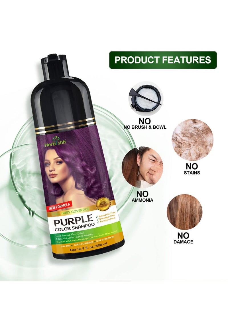 Herbishh Purple Hair Color Shampoo for Gray Hair - 3-in-1 Ammonia-Free Natural Hair Dye - 500 ml - Image 3